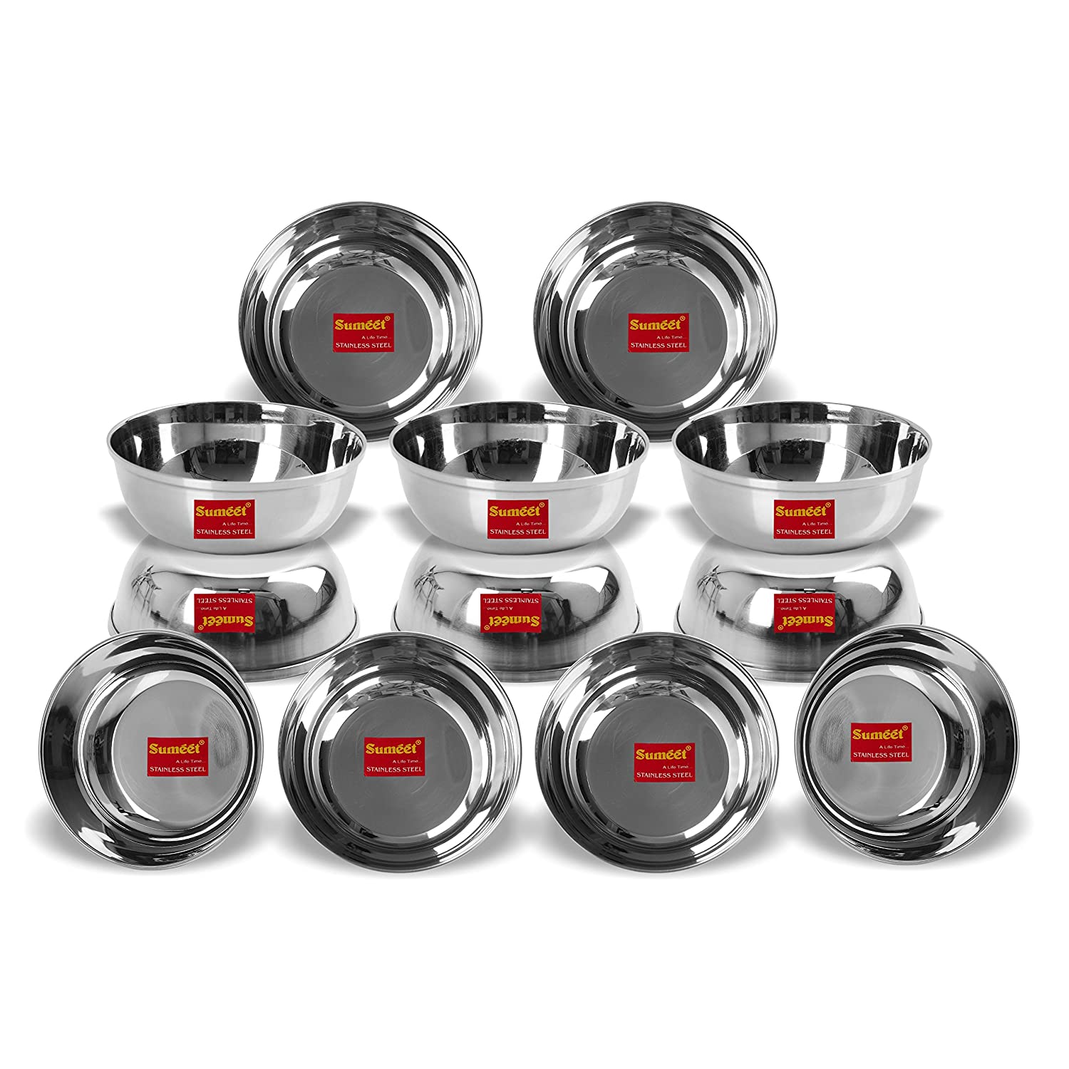 Stainless Steel Heavy Gauge Bowl Set/Wati Set with Mirror Finish Set